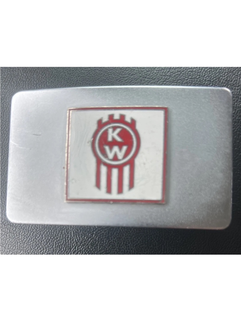 Vintage Kenworth Silver Belt Buckle w/Red & White Logo - Has Surface Scratches